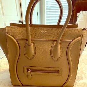 Authentic Celine Mini Luggage Handbag Taupe.